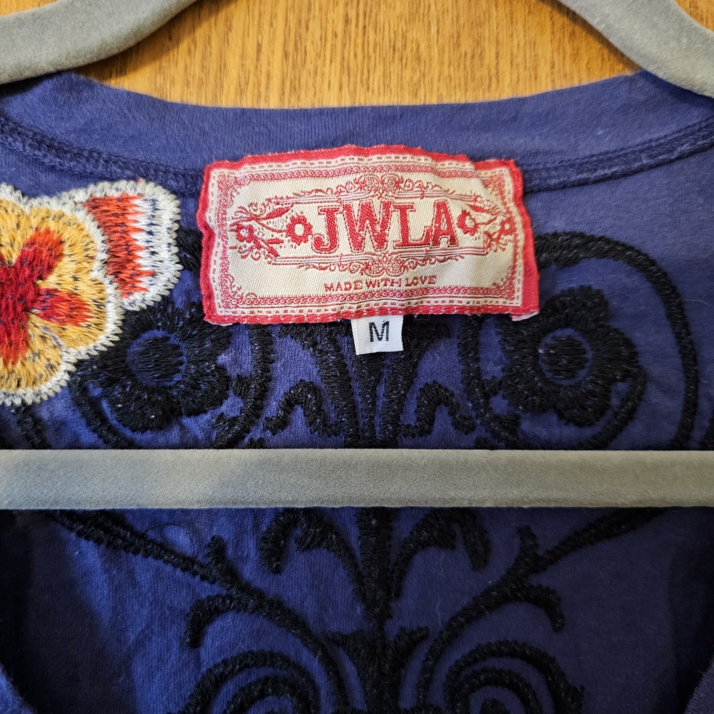Johnny Was Blue Floral Embroidered Long Sleeve Top - Picture 3 of 6